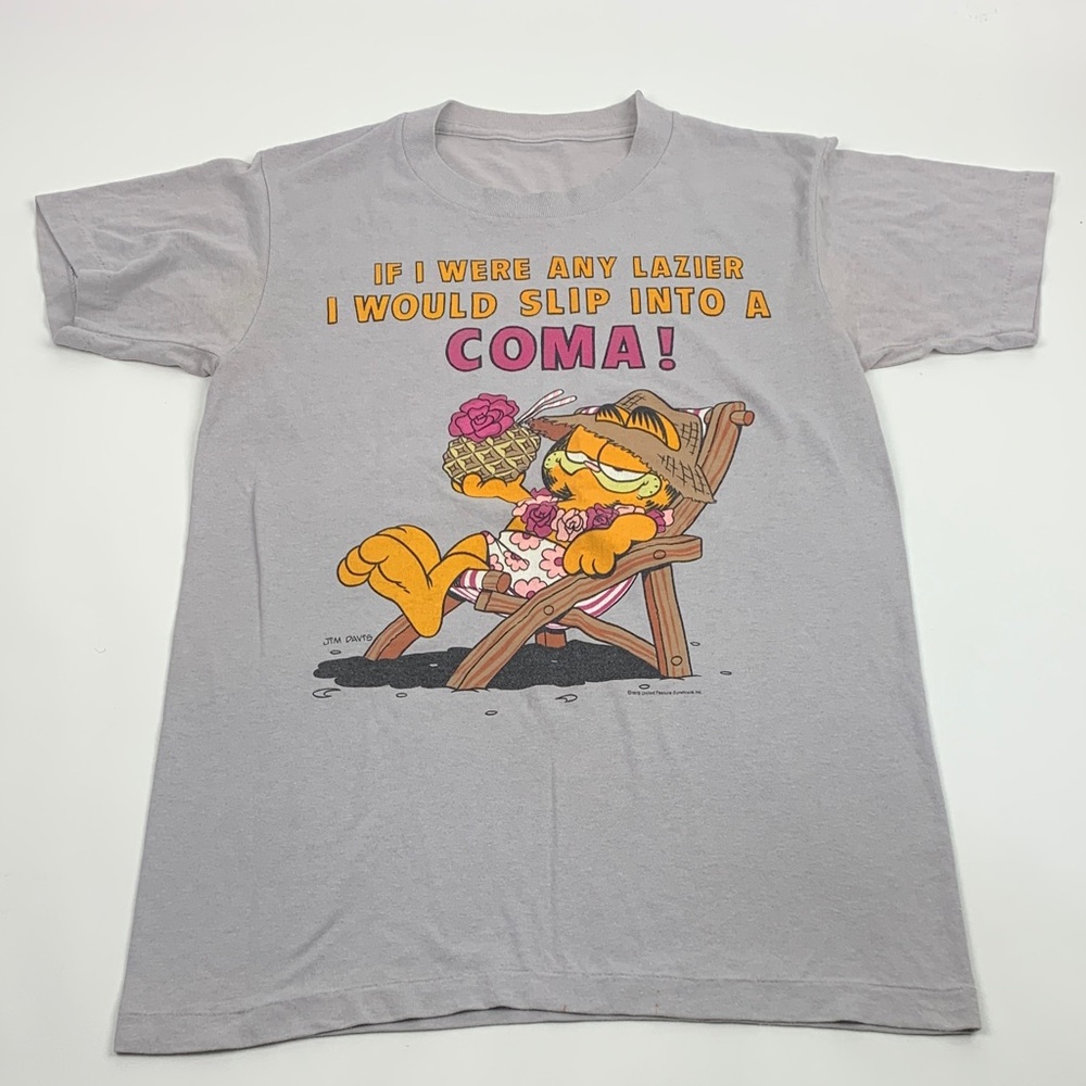 Vintage 1978 Garfield Gray Graphic T-Shirt by Jim Davis Tropical Beach Lazy RARE